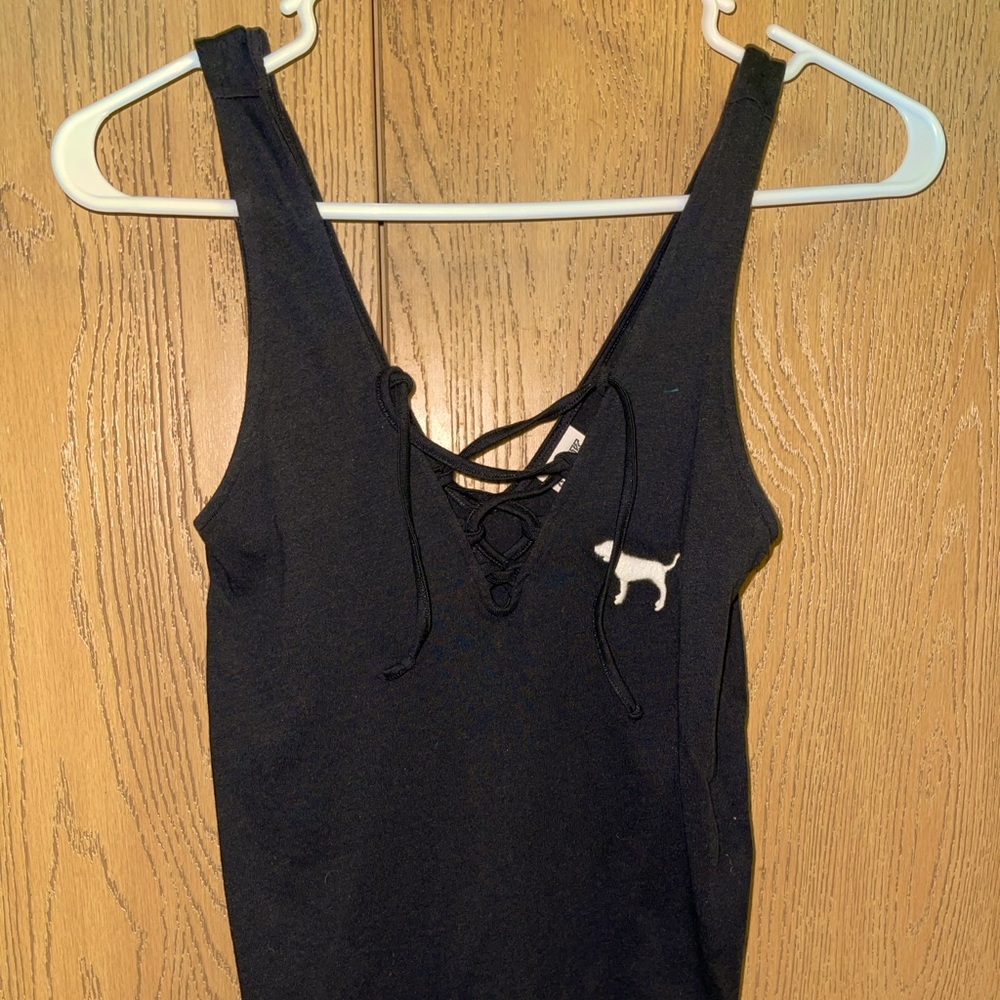 PINK VS; Black Lace Up Tank